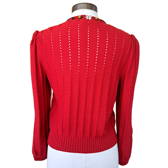 Pfister Austria Vintage Tyrolean Cardigan Sweater Red Floral Folk Embroidered L - Picture 4 of 11